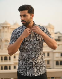 Black & White Elephant Sanganeri Shirt