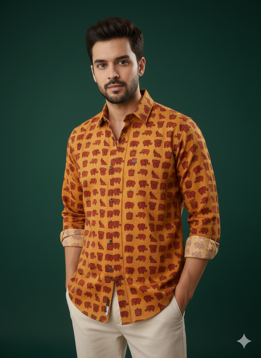 The Jaipur Elephant - Men's Hand Block Print Cotton Shirt