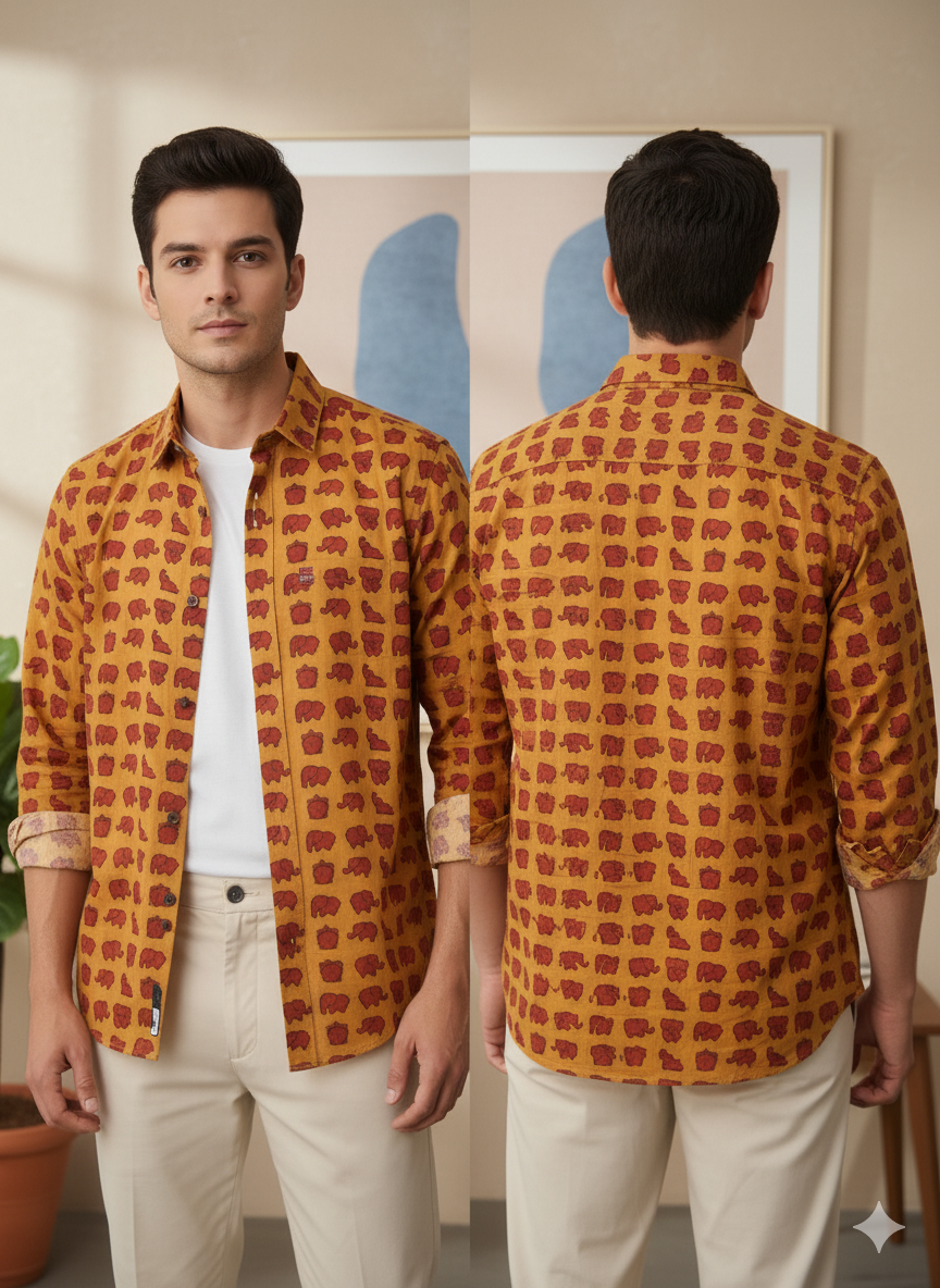 The Jaipur Elephant - Men's Hand Block Print Cotton Shirt