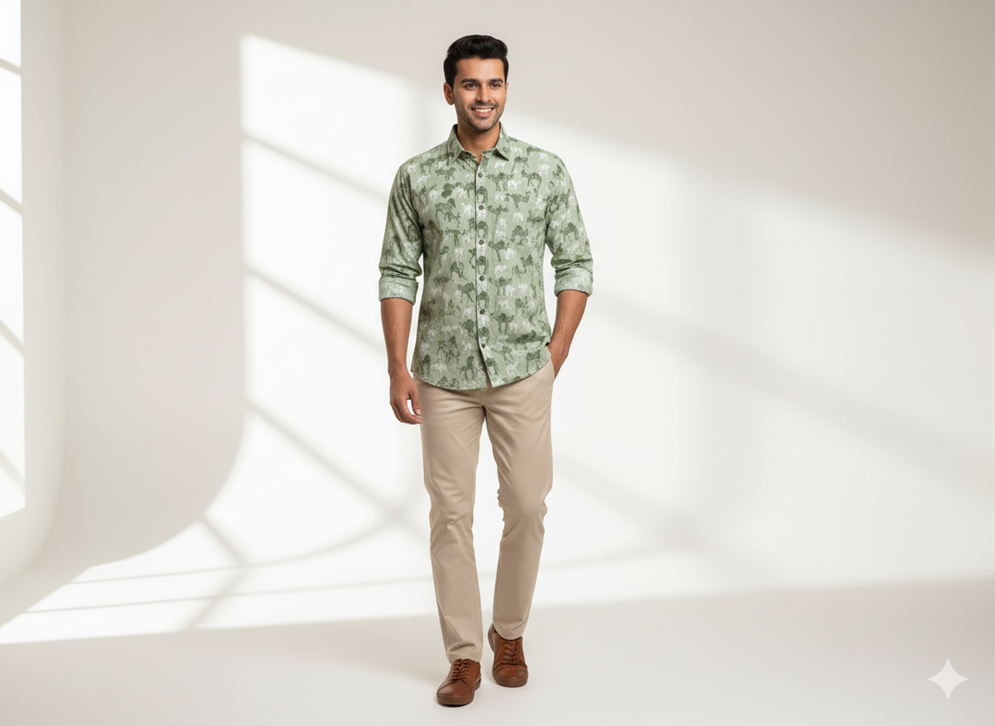 Men's Jaipuri Sanganeri Print Cotton Casual Shirt