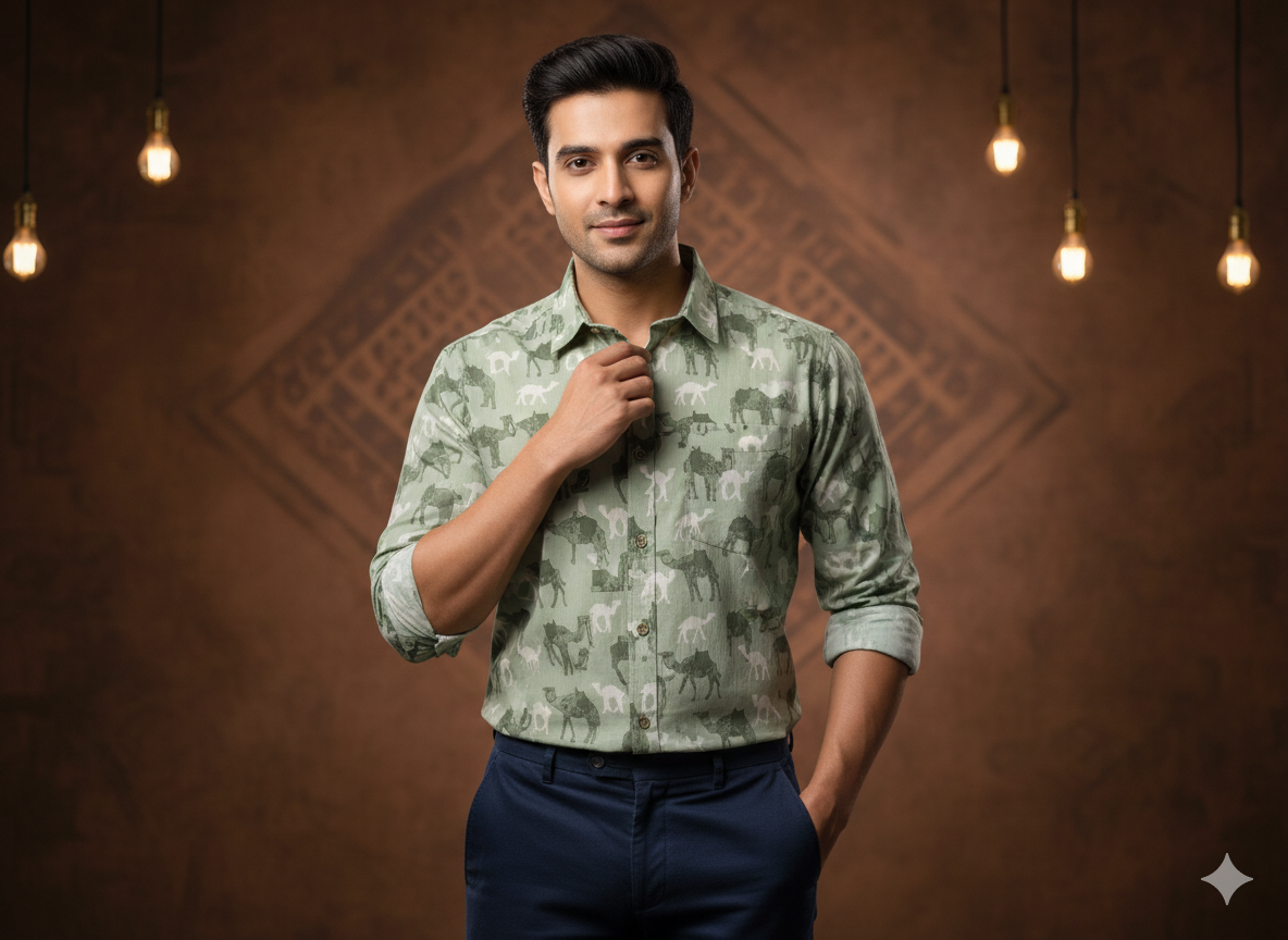 Men's Jaipuri Sanganeri Print Cotton Casual Shirt