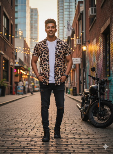 Unique Leopard Motif Cotton Shirt - Hand Block Inspired