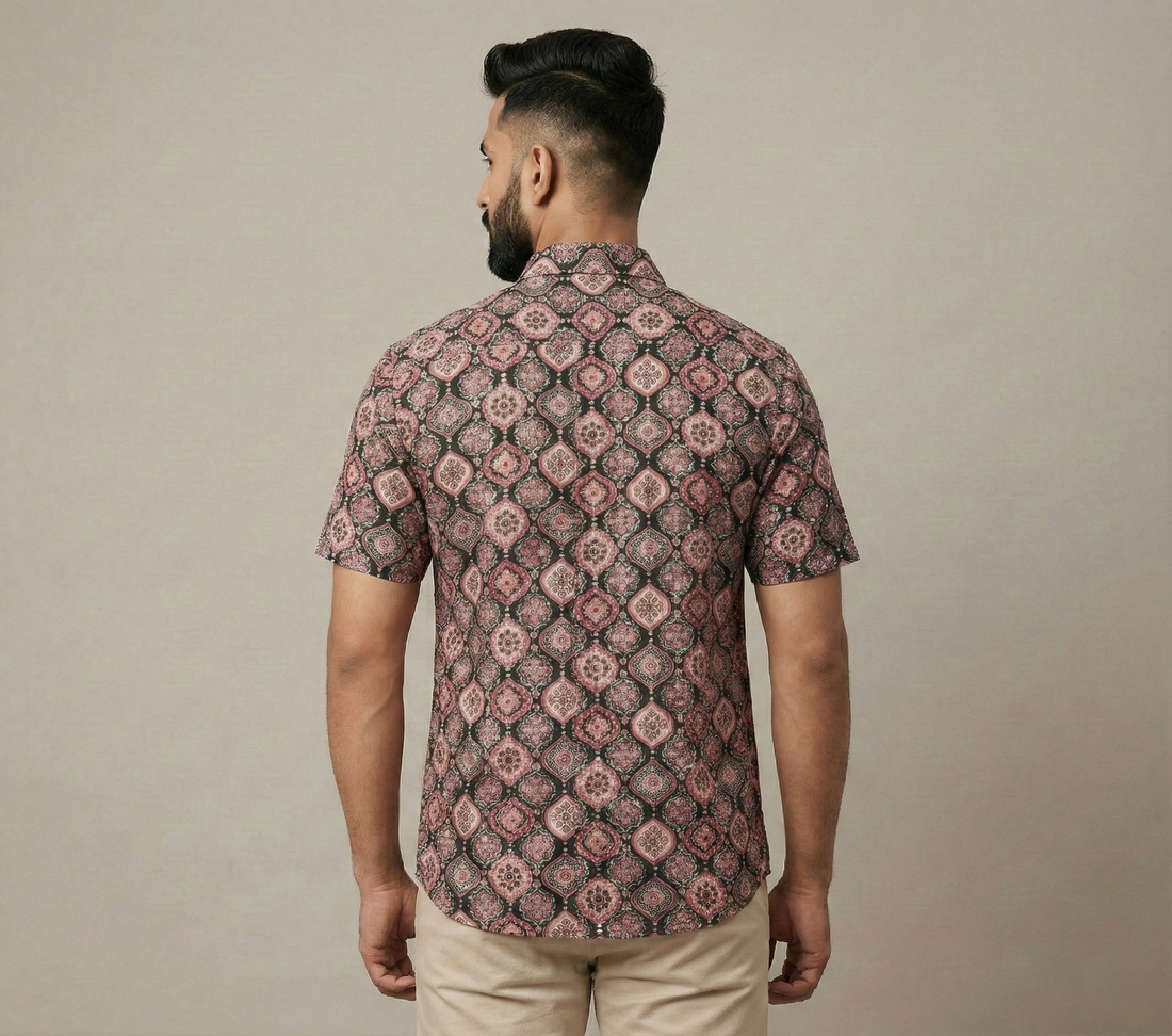 Sanganeri Print Shirt - Black & Pink Floral