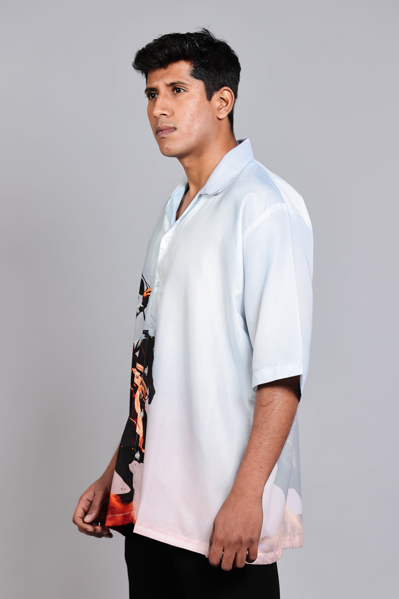 Oversized Digital Print "Polo Rider Sunset" Men's Casual Shirt - Artistic Graphic