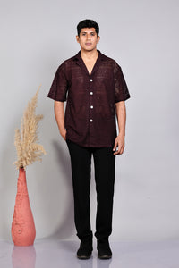 Wine Crochet Resort Shirt