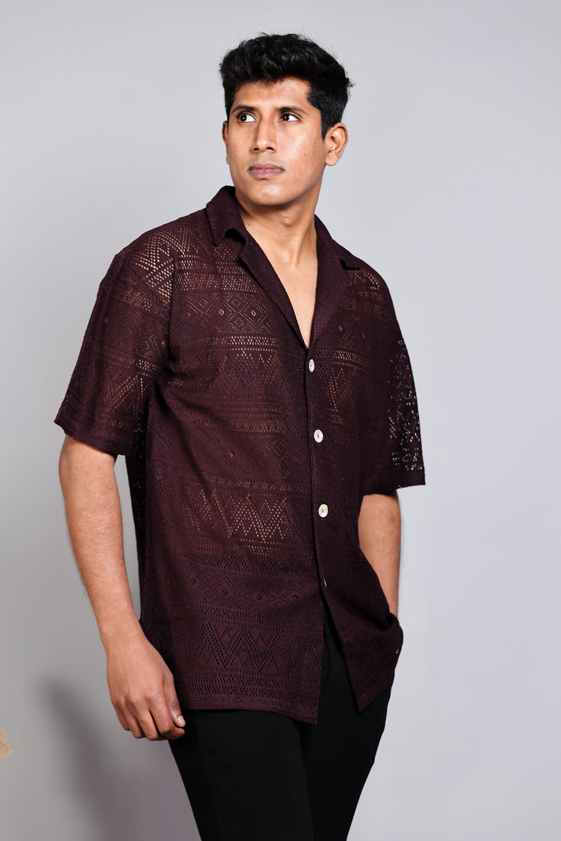 Wine Crochet Resort Shirt
