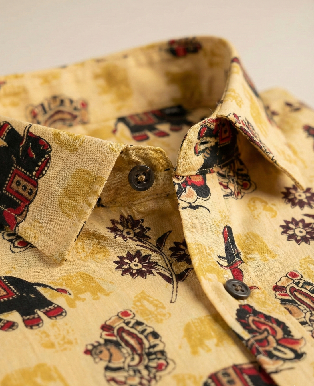 Hand Block Print Men's Shirt - Traditional Sanganeri Elephant Motif