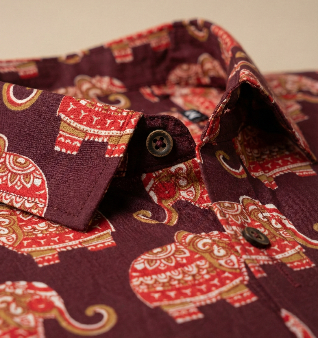 Men's Jaipuri Sanganeri Elephant Print Shirt - Maroon & Red