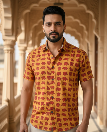 The Jaipur Elephant - Men's Hand Block Print Cotton Shirt